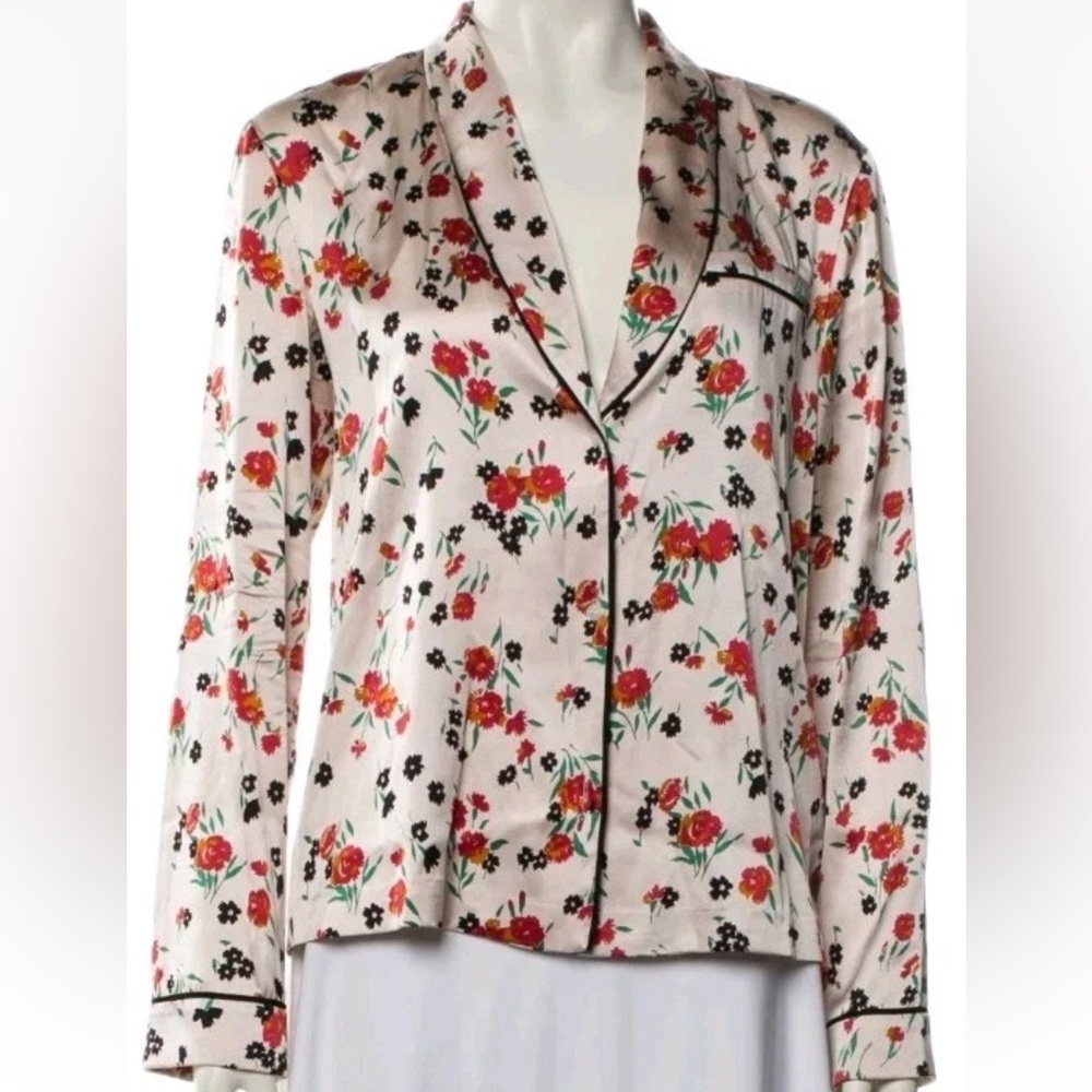 ALC floral silk blouse Women 2 Xs Leomie Pajama Button Down Top Pink L/S Stretch